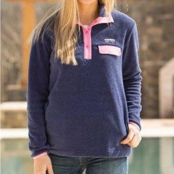 Simply Southern Tops - Simply Southern Navy Hot Pink Simply Snap Fleece Pullover XL
